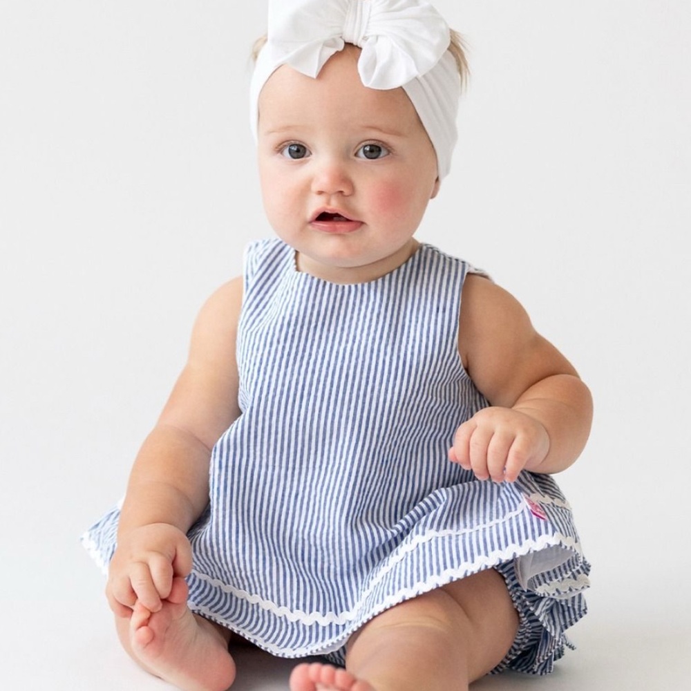 NWT Striped Blue & White Seersucker Baby Swing Top 0-3 Months